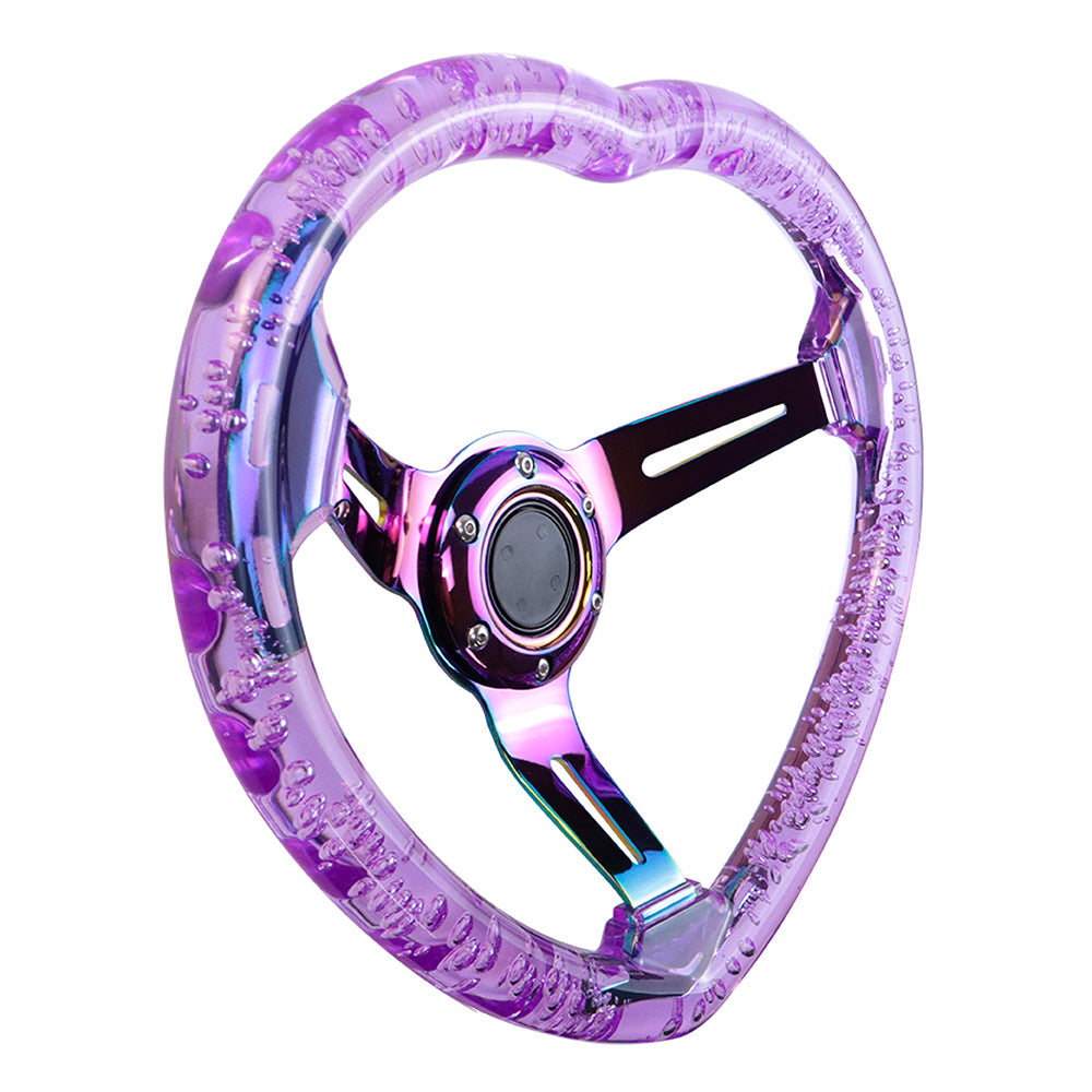 Brand New Universal 6-Hole 350MM Heart Purple Deep Dish Vip Crystal Bubble Neo Spoke Steering Wheel