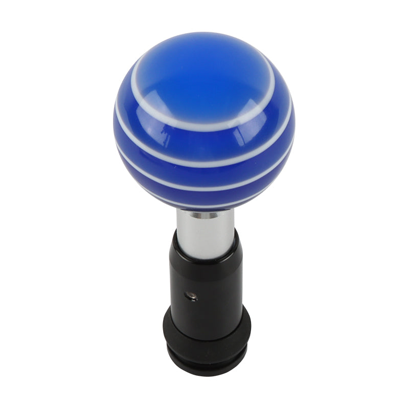 Brand New Jdm Universal Glossy Blue W/White Stripes Round Ball Automatic Shift Knob Shifter