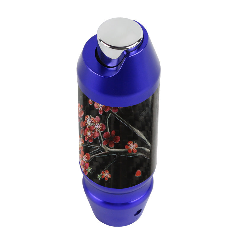 Brand New Universal Sakura Flowers Real Carbon Fiber Blue Aluminum Automatic Transmission Racing Gear Shift Knob