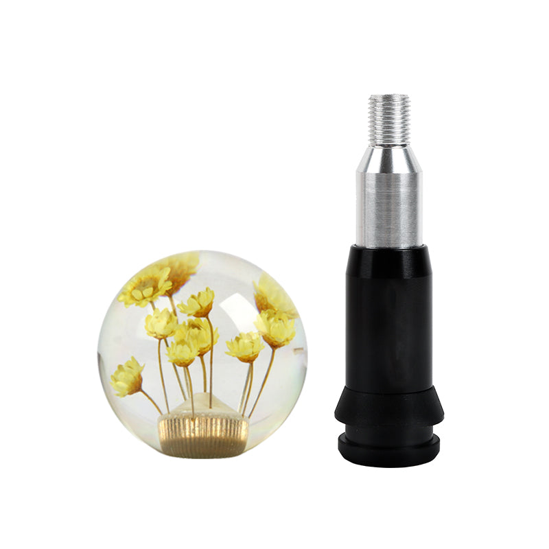 Brand New Universal Round Ball Crystal Clear Yellow Flowers Automatic Gear Shift Knob Shifter