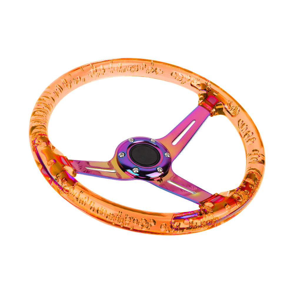 Brand New Universal 6-Hole 350mm Deep Dish Vip Orange Crystal Bubble Neo Spoke Steering Wheel