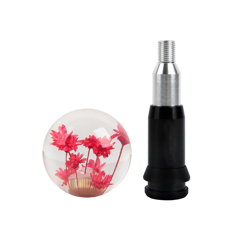 Brand New Universal Round Ball Crystal Clear Red Flowers Automatic Gear Shift Knob Shifter