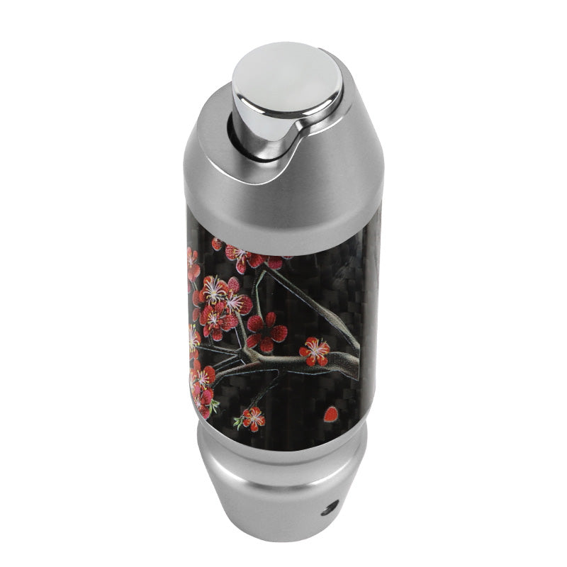 Brand New Universal Sakura Flowers Real Carbon Fiber Silver Aluminum Automatic Transmission Racing Gear Shift Knob