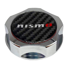 Load image into Gallery viewer, Brand New Jdm Chrome Engine Oil Cap With Real Carbon Fiber Nismo Sticker Emblem For Nissan