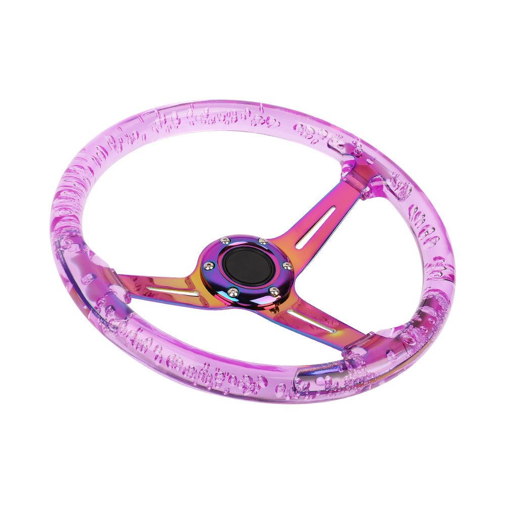 Brand New Universal 6-Hole 350mm Deep Dish Vip Purple Crystal Bubble Neo Spoke Steering Wheel