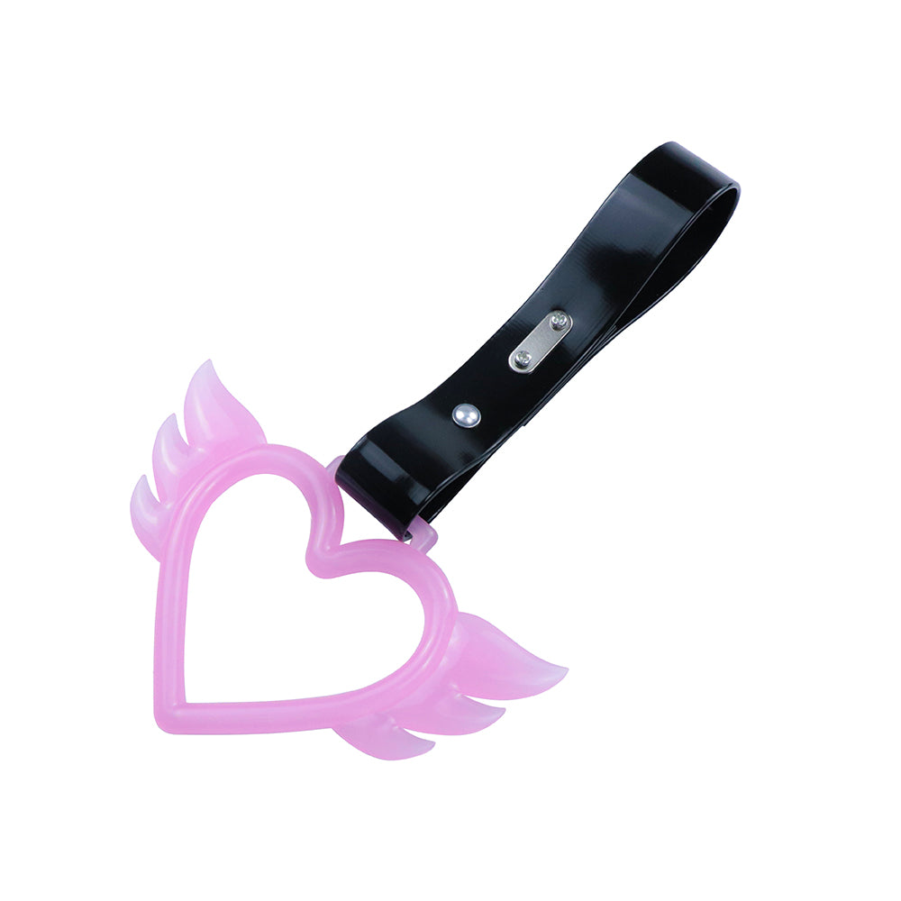 Brand New Angel Wing Heart Pink Glow In The Dark JDM TSURIKAWA Ring Subway Train Bus Handle Black Strap Charm Drift