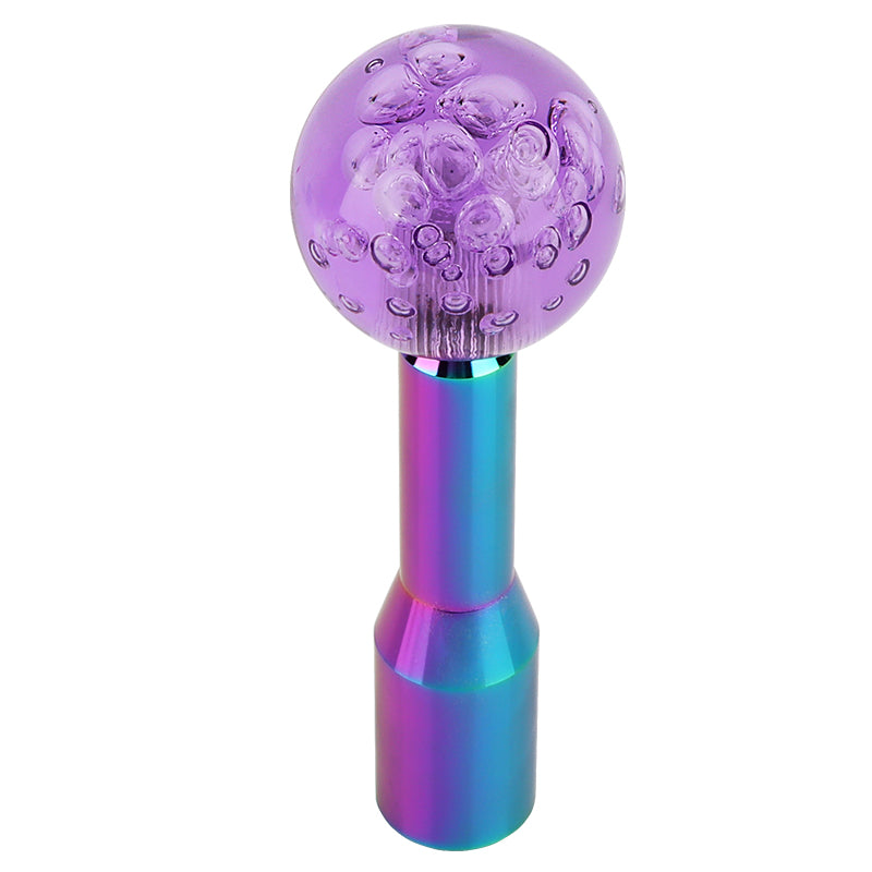 BRAND NEW UNIVERSAL V2 CRYSTAL BUBBLE PURPLE ROUND BALL SHIFT KNOB MANUAL CAR RACING GEAR M8 M10 M12 & Neo Chrome Shifter Extender Extension