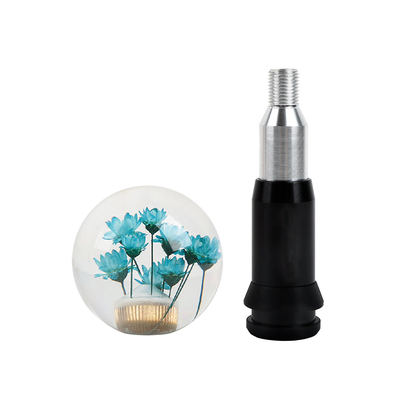 Brand New Universal Round Ball Crystal Clear Teal Flowers Automatic Gear Shift Knob Shifter