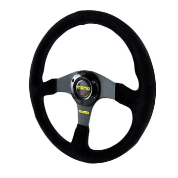 Brand New 14" MOMO Style Racing Black Stitching Leather Suede Sport Steering Wheel w Horn Button