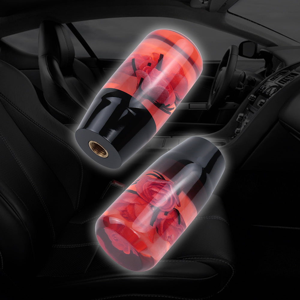 Brand New 1PCS Universal 10CM JDM Clear Red Real Flowers Manual Car Black Base Racing Stick Shift Knob M8 M10 M12