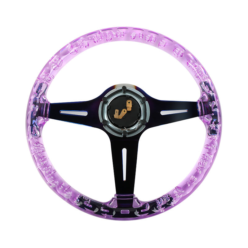 Brand New Universal 6-Hole 350mm Deep Dish Vip Purple Crystal Bubble Burnt Blue Spoke Steering Wheel