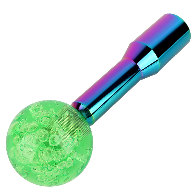 BRAND NEW UNIVERSAL V2 CRYSTAL BUBBLE GREEN ROUND BALL SHIFT KNOB MANUAL CAR RACING GEAR M8 M10 M12 & Neo Chrome Shifter Extender Extension