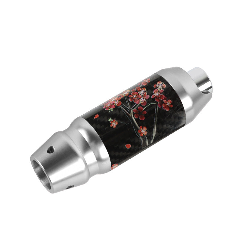 Brand New Universal Sakura Flowers Real Carbon Fiber Silver Aluminum Automatic Transmission Racing Gear Shift Knob