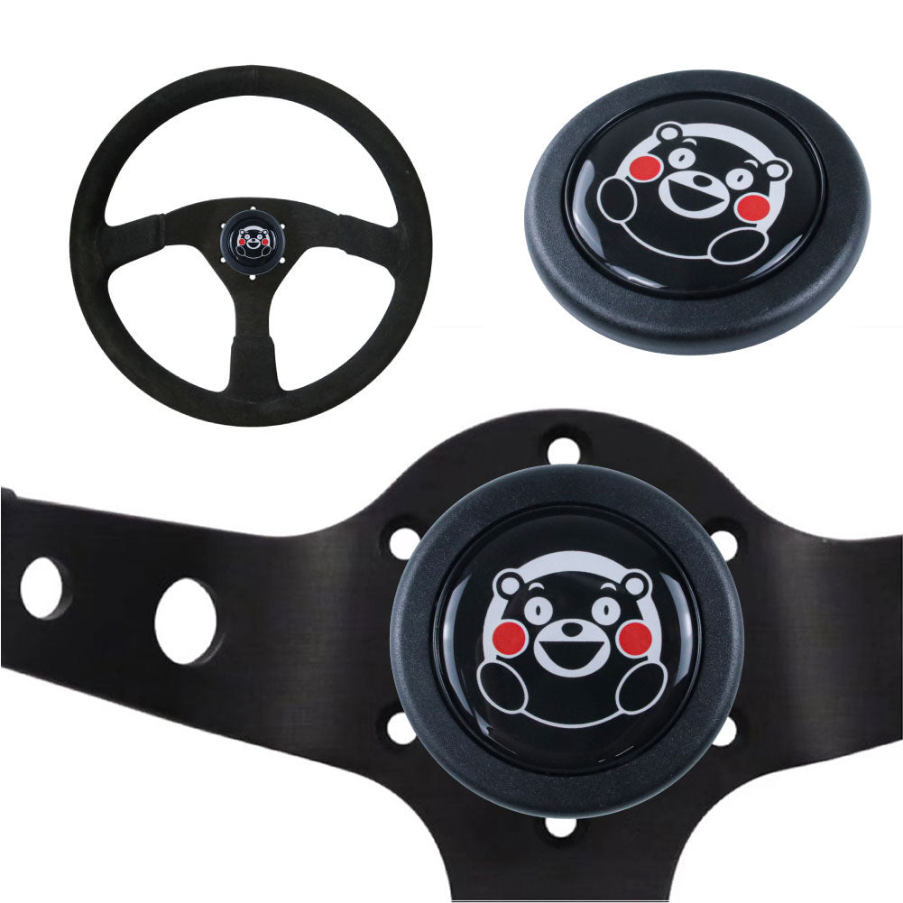 Brand New Universal JDM Anime Kumamon Car Horn Button Black Steering Wheel Center Cap