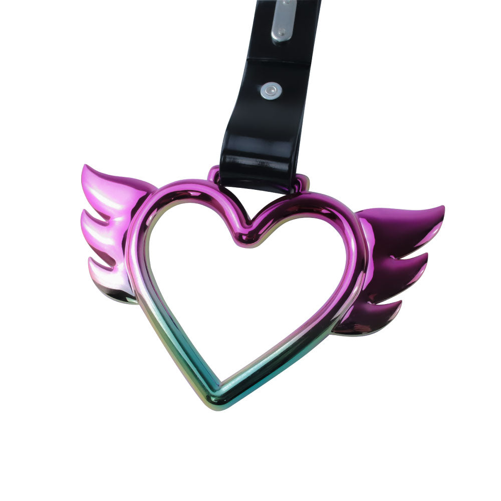 Brand New Angel Wing Heart Neo Chrome JDM TSURIKAWA Ring Subway Train Bus Handle Black Strap Charm Drift