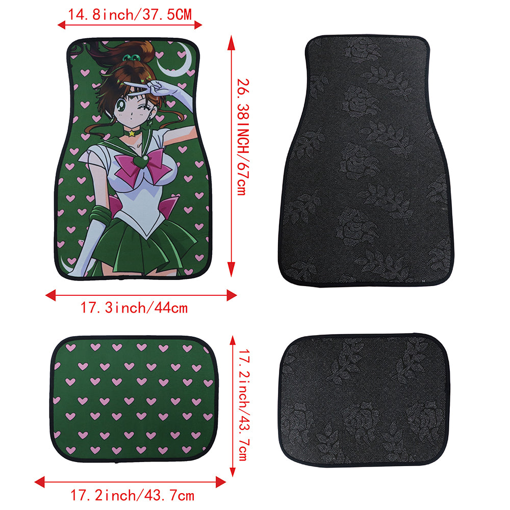 Brand New 4PCS UNIVERSAL ANIME SAILOR JUPITER Racing Fabric Car Floor Mats Interior Carpets