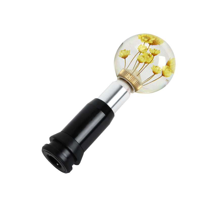 Brand New Universal Round Ball Crystal Clear Yellow Flowers Automatic Gear Shift Knob Shifter