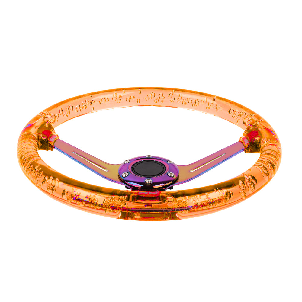 Brand New Universal 6-Hole 350mm Deep Dish Vip Orange Crystal Bubble Neo Spoke Steering Wheel