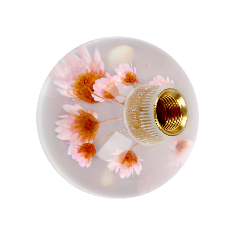 Brand New Universal Round Ball Crystal Clear Pink Flowers Manual Gear Shift Knob Shifter M8 M10 M12