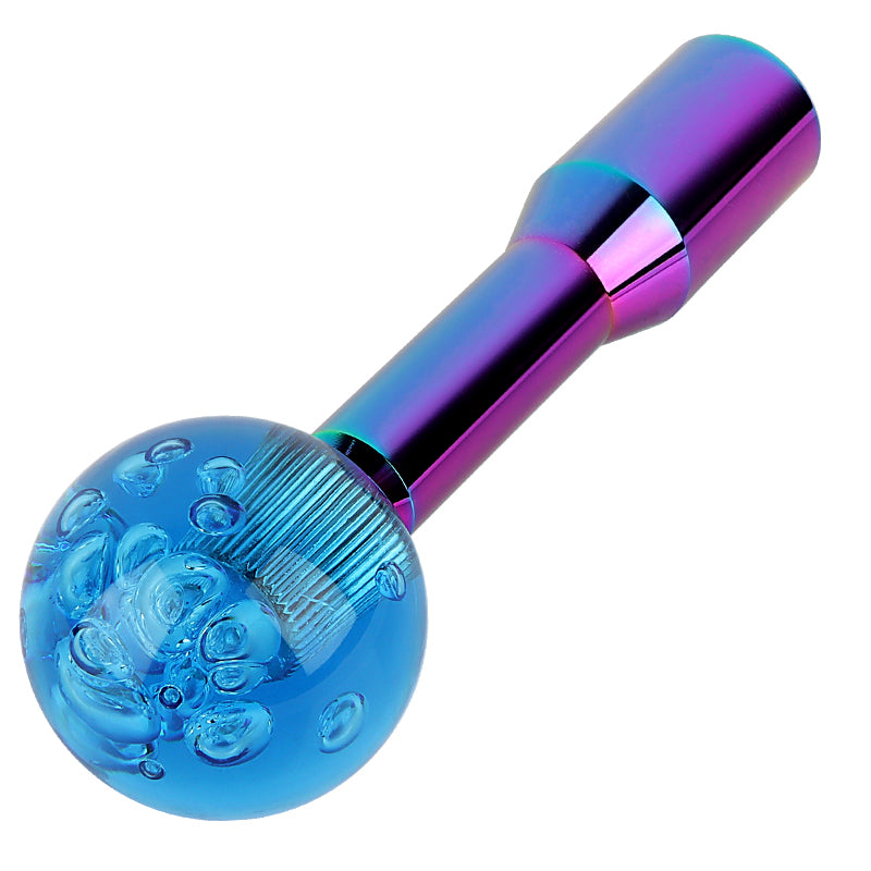 BRAND NEW UNIVERSAL V2 CRYSTAL BUBBLE BLUE ROUND BALL SHIFT KNOB MANUAL CAR RACING GEAR M8 M10 M12 & Neo Chrome Shifter Extender Extension