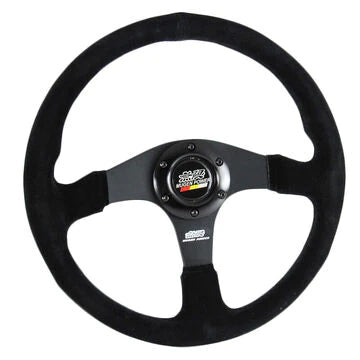 Brand New 14" MUGEN Style Racing Black Stitching Leather Suede Sport Steering Wheel w Horn Button