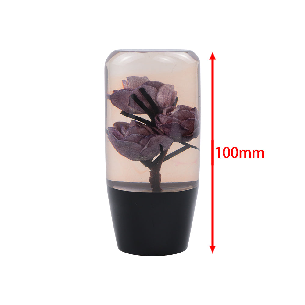 Brand New 1PCS Universal 10CM JDM Clear Purple Real Flowers Manual Car Black Base Racing Stick Shift Knob M8 M10 M12