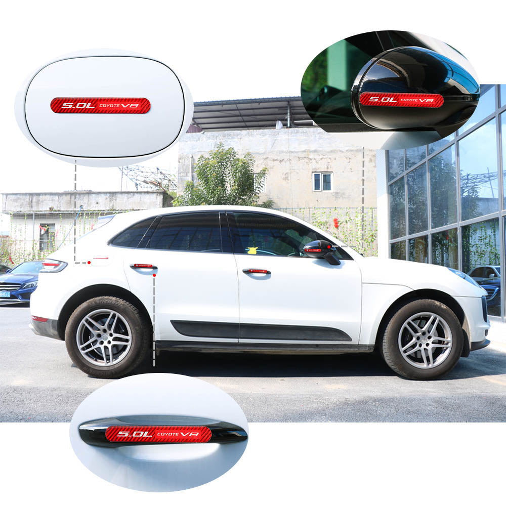 Brand New 8PCS 5.0L COYOTE V8 Real Carbon Fiber Red Car Trunk Side Fenders Door Badge Scratch Guard Sticker