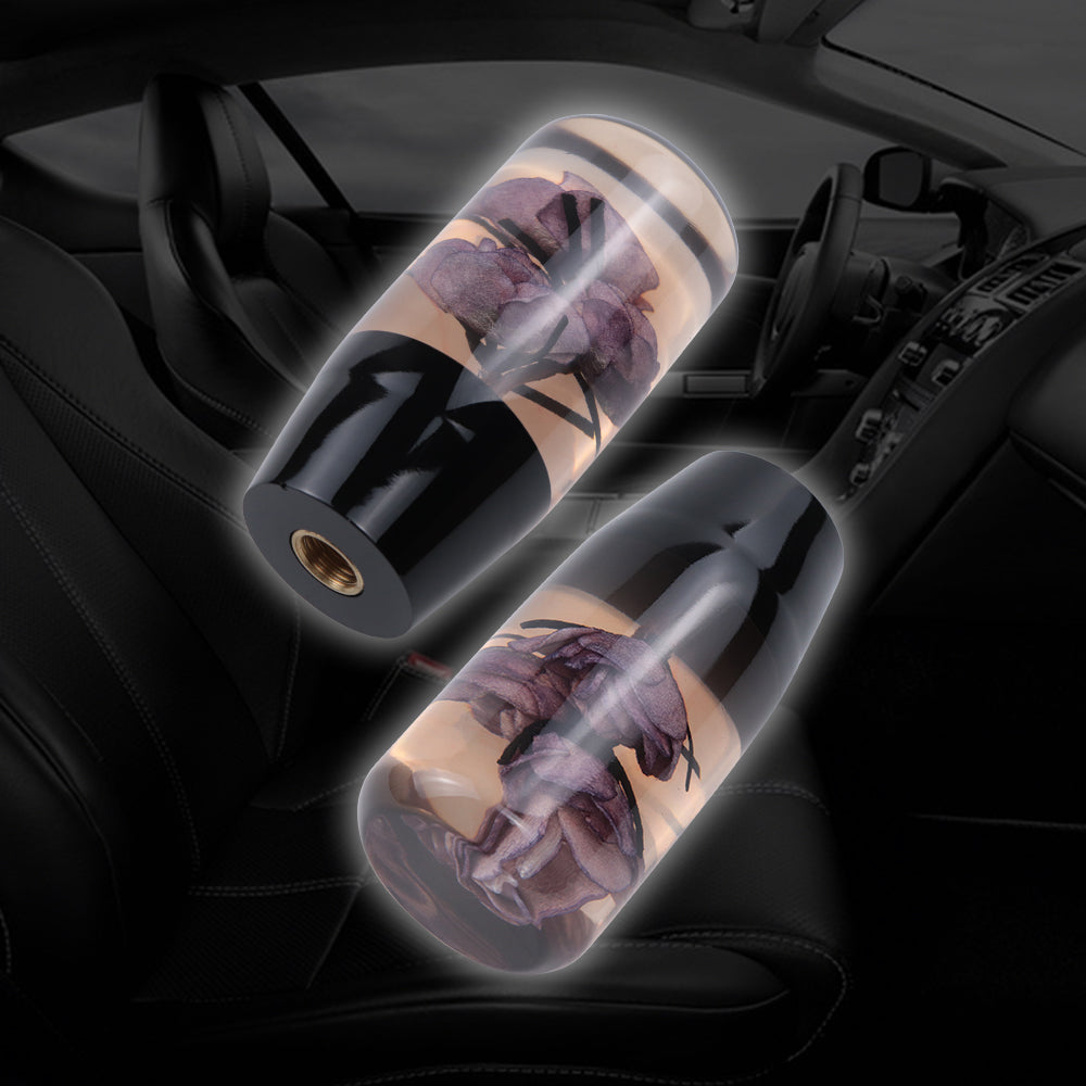 Brand New 1PCS Universal 10CM JDM Clear Purple Real Flowers Manual Car Black Base Racing Stick Shift Knob M8 M10 M12