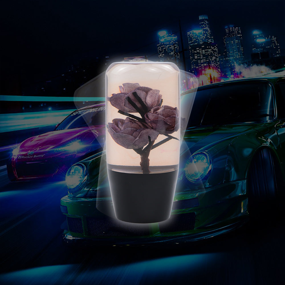 Brand New 1PCS Universal 10CM JDM Clear Purple Real Flowers Manual Car Black Base Racing Stick Shift Knob M8 M10 M12