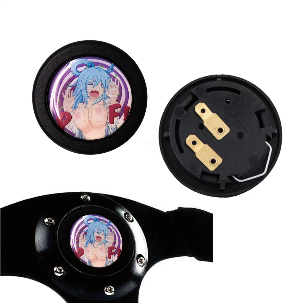 Brand New Universal Anime Hentai Car Horn Button Black Steering Wheel Center Cap