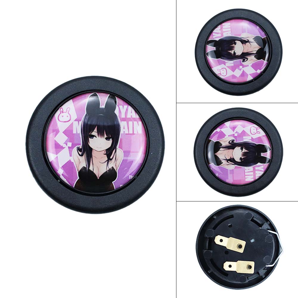 Brand New Universal Anime Hentai Car Horn Button Black Steering Wheel Center Cap