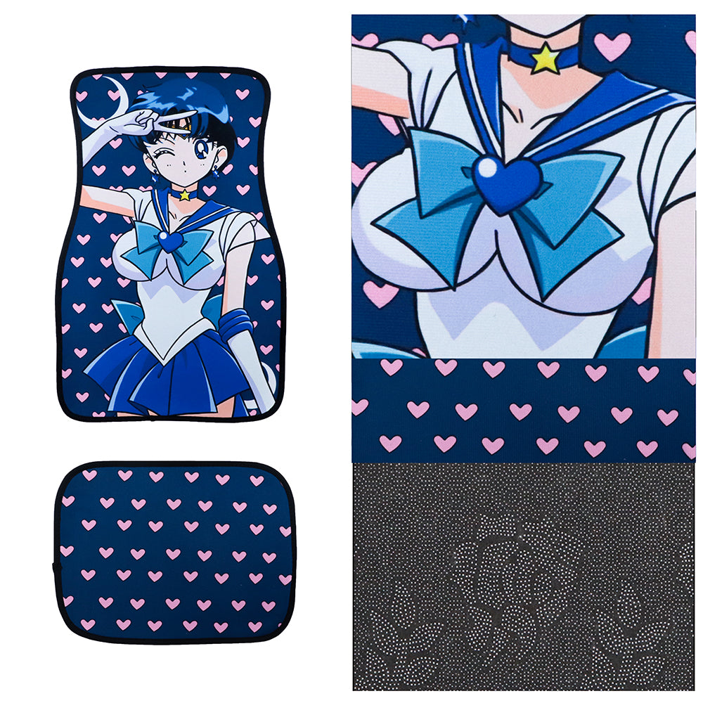 Brand New 4PCS UNIVERSAL ANIME SAILOR MERCURY Racing Fabric Car Floor Mats Interior Carpets