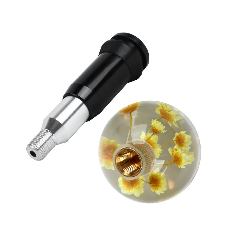 Brand New Universal Round Ball Crystal Clear Yellow Flowers Automatic Gear Shift Knob Shifter