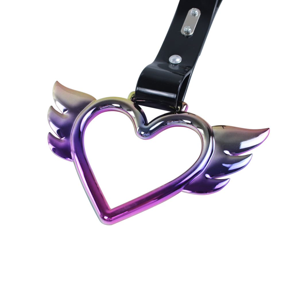 Brand New Angel Wing Heart Neo Chrome JDM TSURIKAWA Ring Subway Train Bus Handle Black Strap Charm Drift