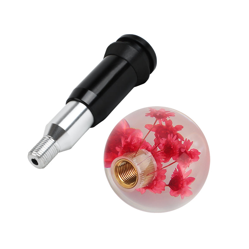 Brand New Universal Round Ball Crystal Clear Red Flowers Automatic Gear Shift Knob Shifter