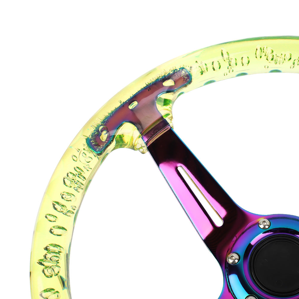 Brand New Universal JDM 6-Hole 350mm Deep Dish Vip Yellow Crystal Bubble Neo Spoke STEERING WHEEL