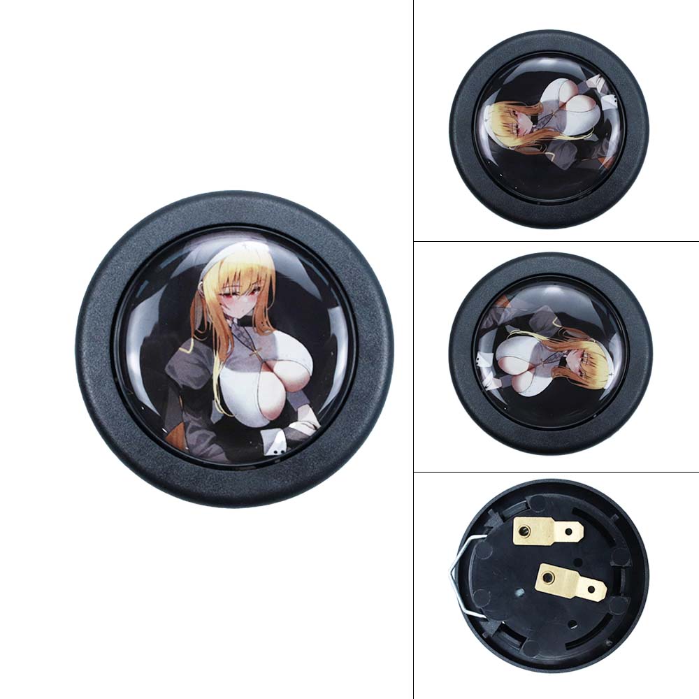 Brand New Universal Anime Hentai Car Horn Button Black Steering Wheel Center Cap