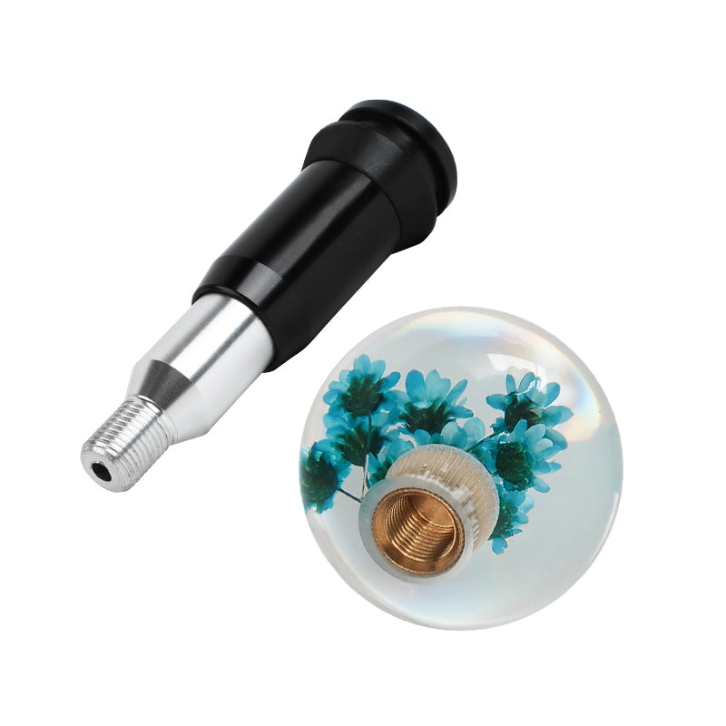 Brand New Universal Round Ball Crystal Clear Teal Flowers Automatic Gear Shift Knob Shifter