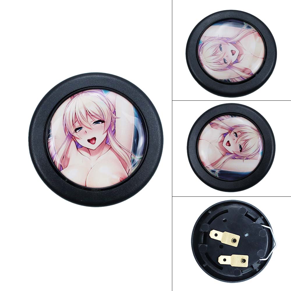 Brand New Universal Anime Hentai Car Horn Button Black Steering Wheel Center Cap