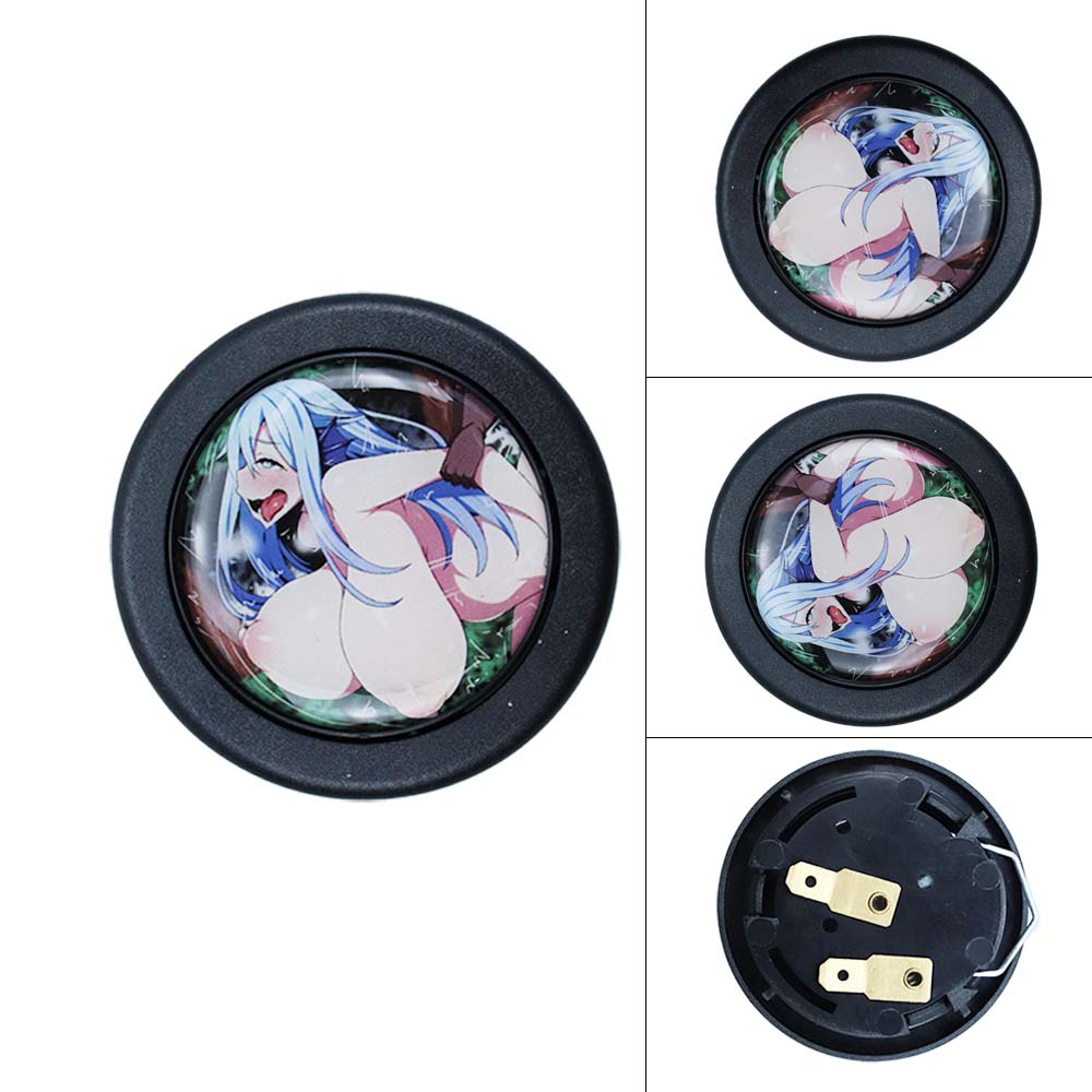 Brand New Universal Anime Hentai Car Horn Button Black Steering Wheel Center Cap