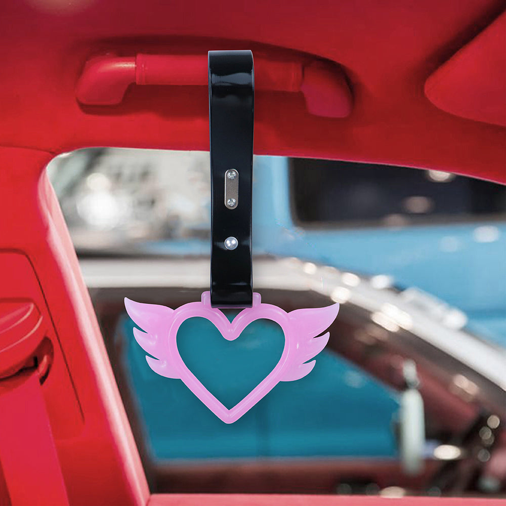 Brand New Angel Wing Heart Pink Glow In The Dark JDM TSURIKAWA Ring Subway Train Bus Handle Black Strap Charm Drift