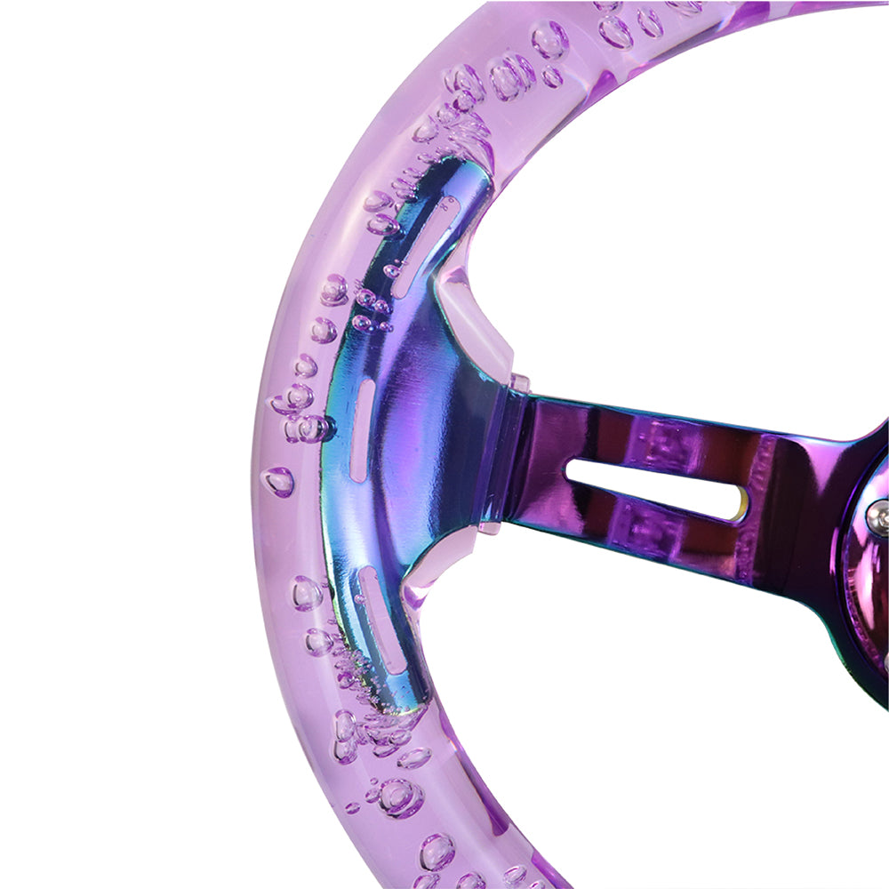 Brand New Universal 6-Hole 350MM Heart Purple Deep Dish Vip Crystal Bubble Neo Spoke Steering Wheel