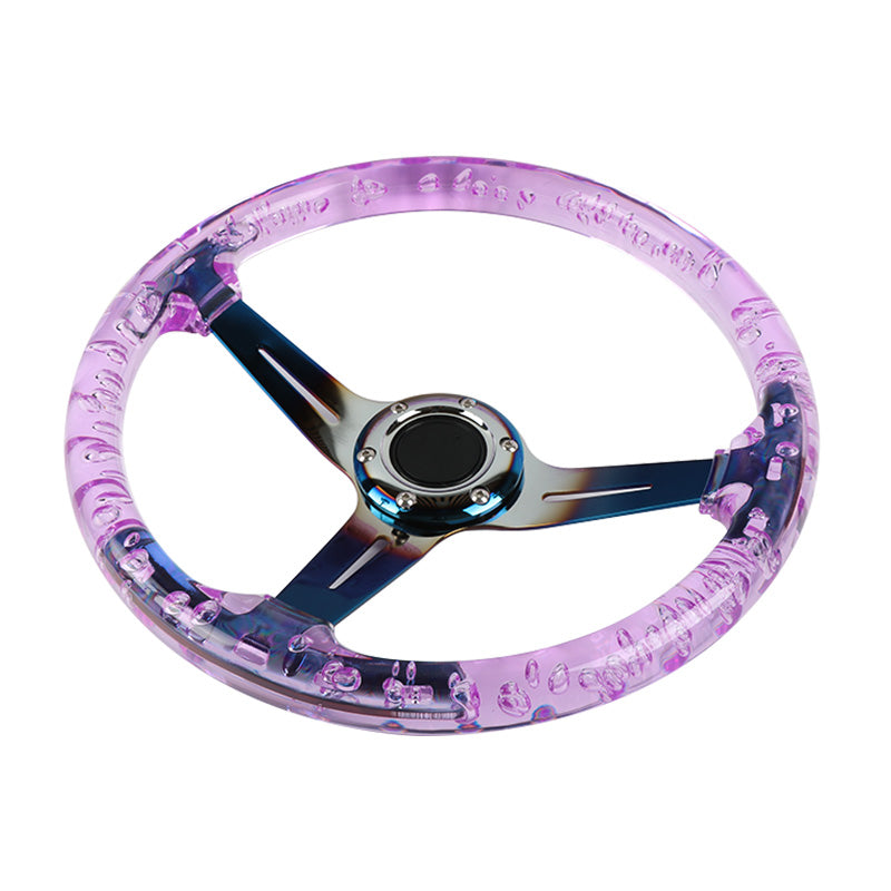 Brand New Universal 6-Hole 350mm Deep Dish Vip Purple Crystal Bubble Burnt Blue Spoke Steering Wheel