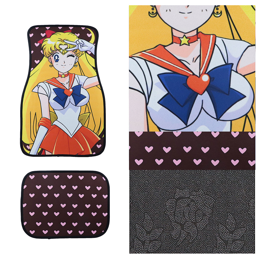 Brand New 4PCS UNIVERSAL ANIME SAILOR VENUS Racing Fabric Car Floor Mats Interior Carpets