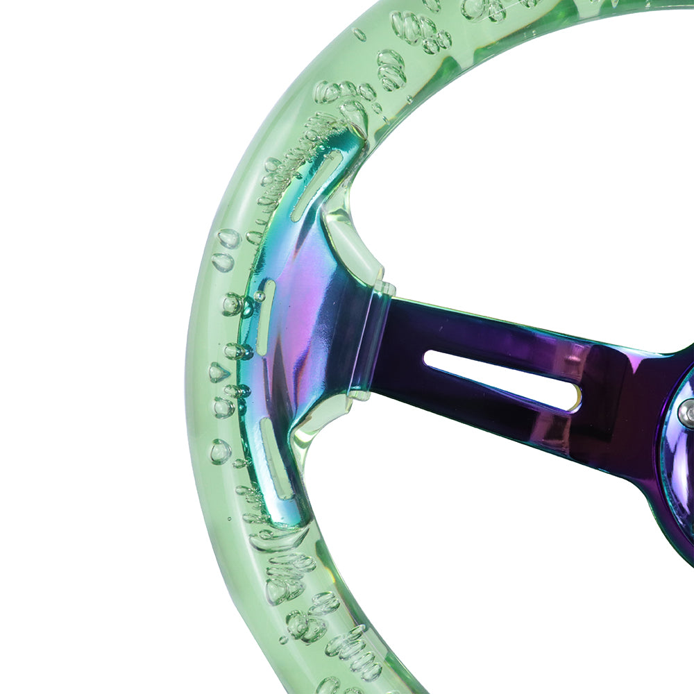 Brand New Universal 6-Hole 350MM Heart Green Deep Dish Vip Crystal Bubble Neo Spoke Steering Wheel