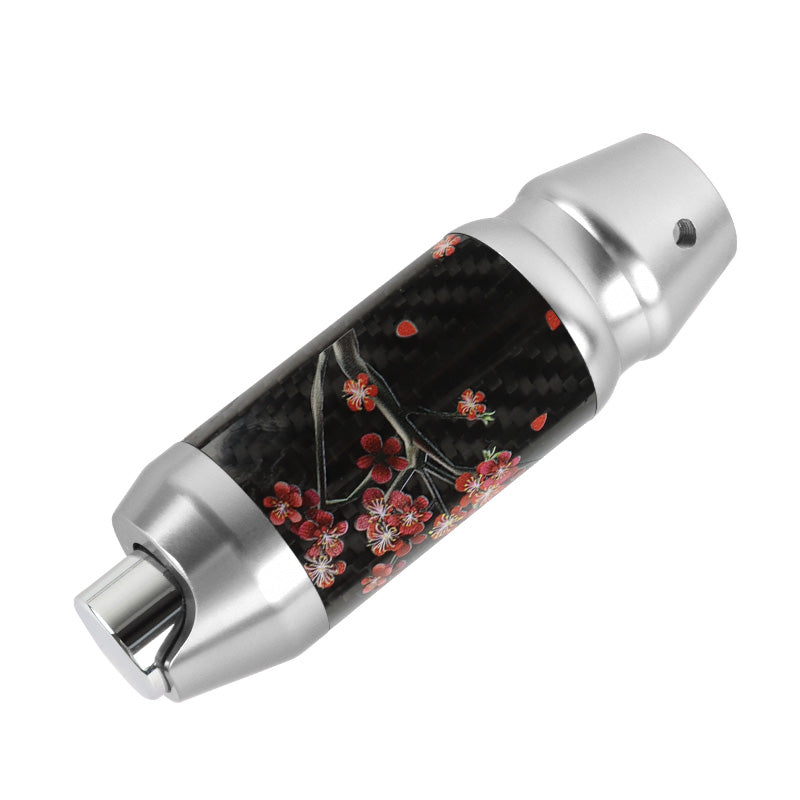 Brand New Universal Sakura Flowers Real Carbon Fiber Silver Aluminum Automatic Transmission Racing Gear Shift Knob