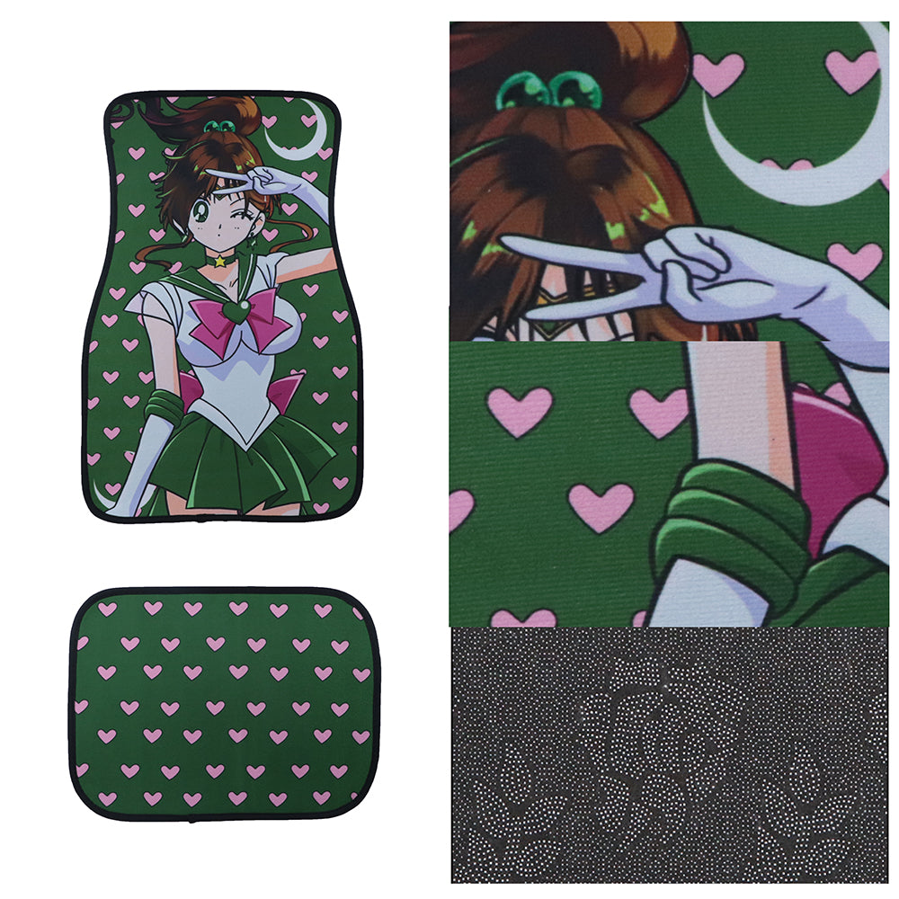 Brand New 4PCS UNIVERSAL ANIME SAILOR JUPITER Racing Fabric Car Floor Mats Interior Carpets