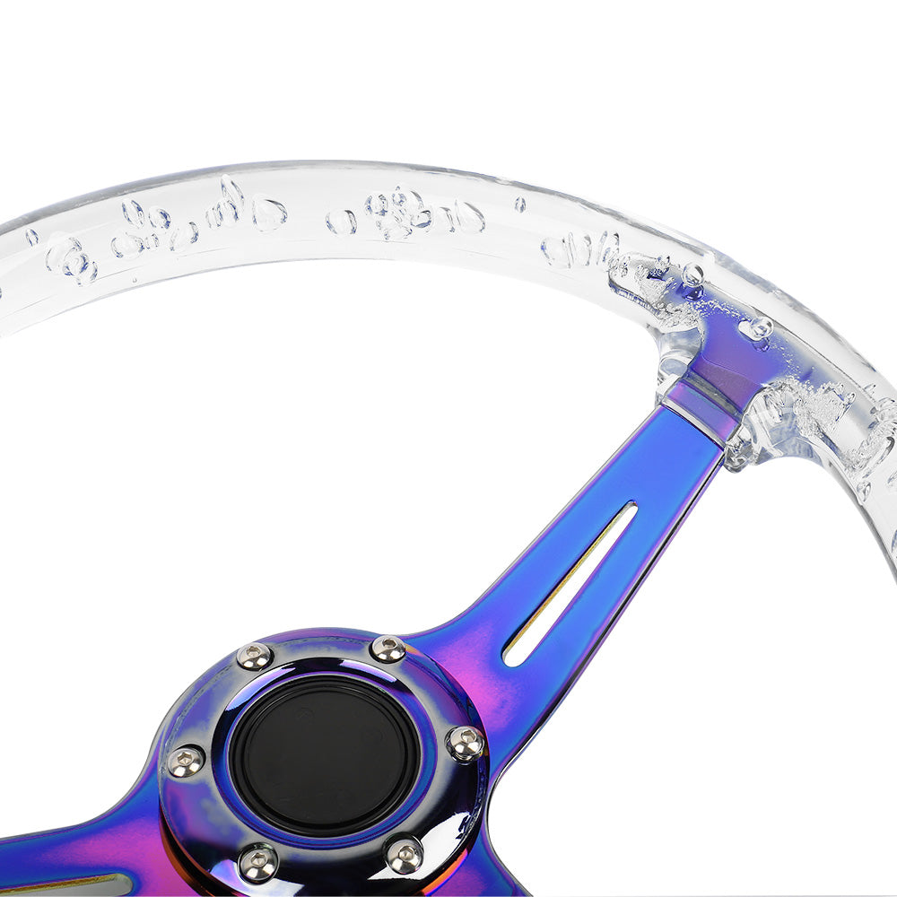 Brand New Universal 6-Hole 350mm Deep Dish Vip Clear Crystal Bubble Neo Spoke Steering Wheel