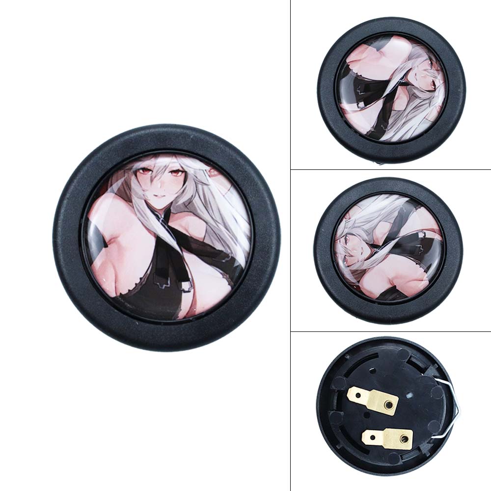 Brand New Universal Anime Hentai Car Horn Button Black Steering Wheel Center Cap