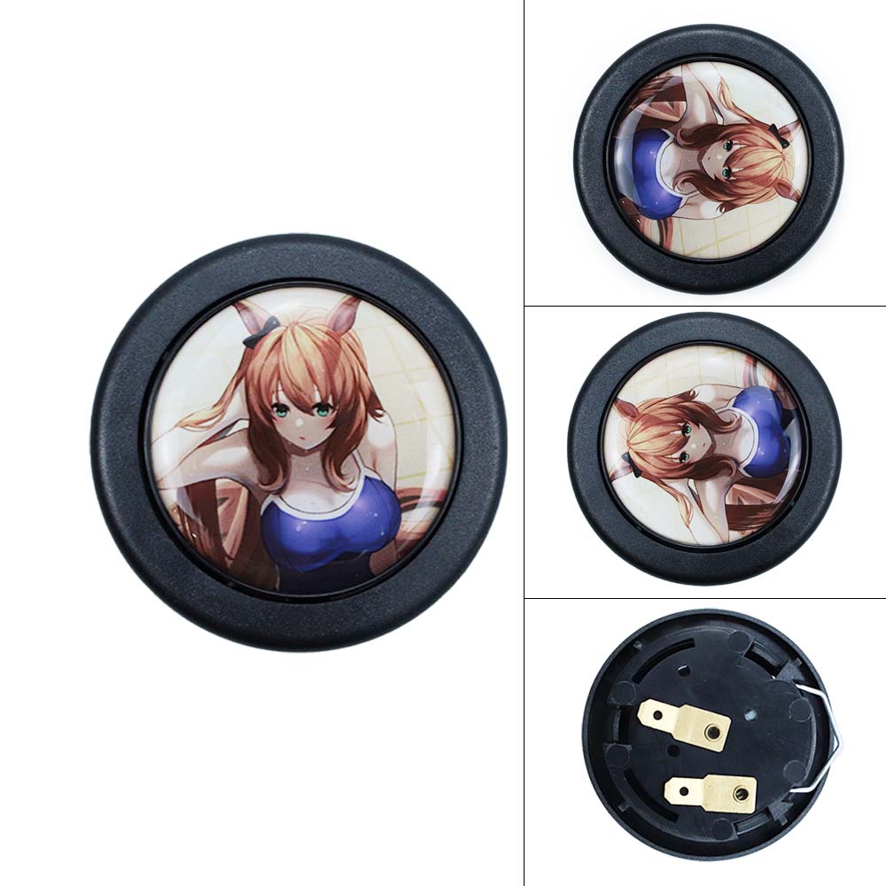 Brand New Universal Anime Hentai Car Horn Button Black Steering Wheel Center Cap